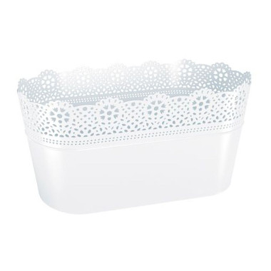 PROSPERPLAST LACE kvetináč s čipkou 28,5 x 13,5 cm, biela DLAC285